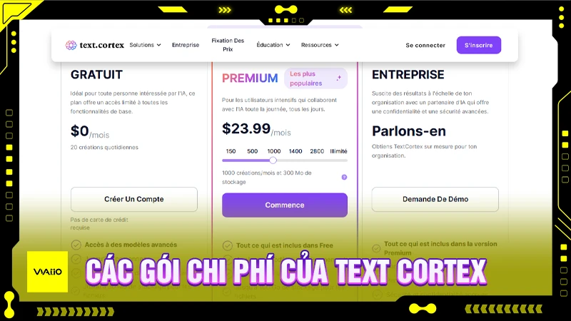 Các gói chi phí của Text Cortex