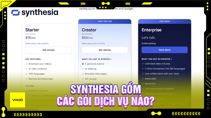 Synthesia gồm các gói dịch vụ nào?