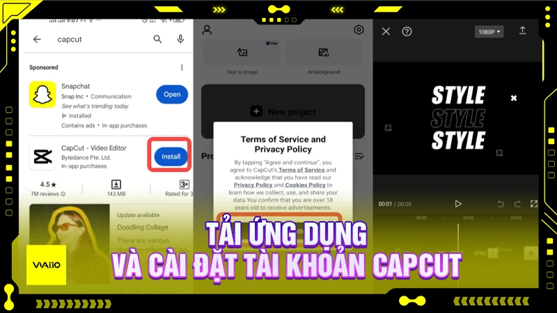Tải ứng dụng và cài đặt tài khoản Capcut
