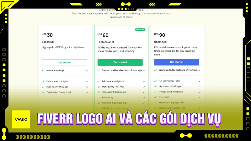 Fiverr logo AI và các gói dịch vụ
