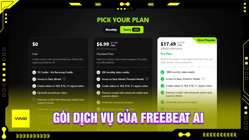 Gói dịch vụ của freebeat AI