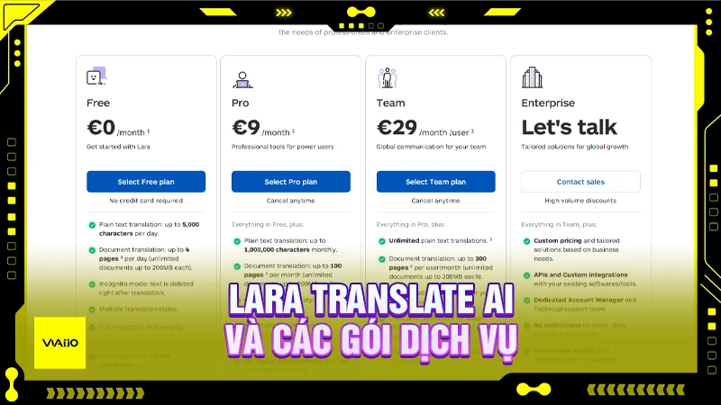 Lara Translate AI và các gói dịch vụ