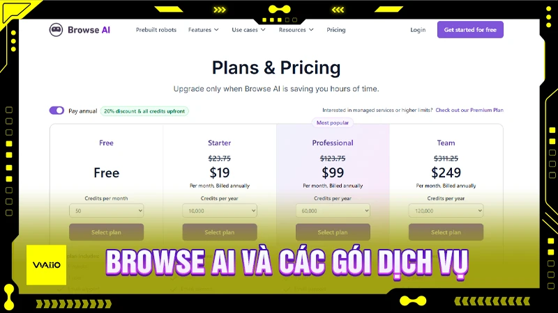 Browse AI và các gói dịch vụ