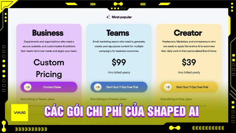 Các gói chi phí của Shaped AI