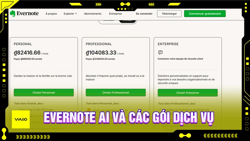 Evernote AI và các gói dịch vụ