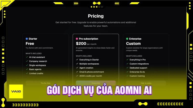 Gói dịch vụ của Aomni AI