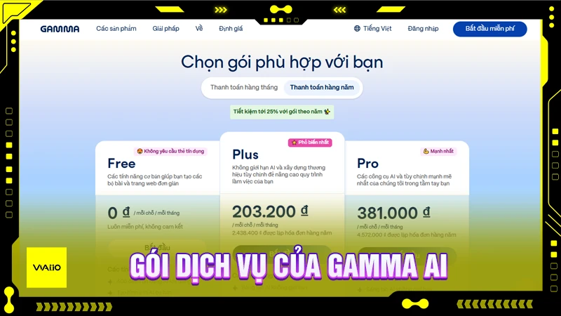 Gói dịch vụ của Gamma AI