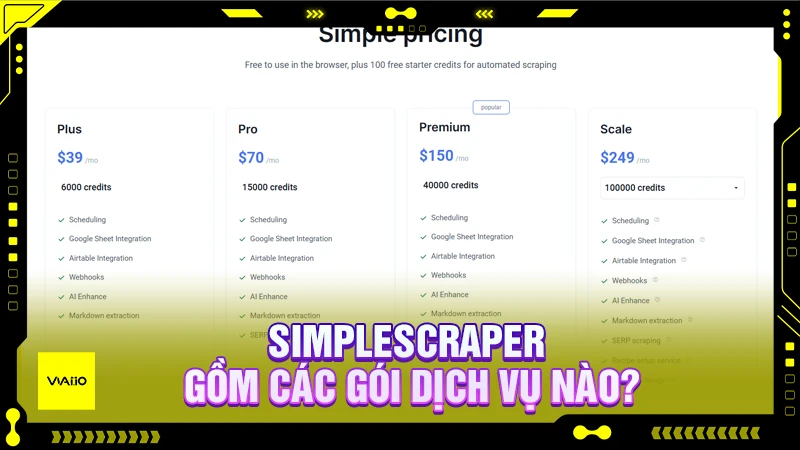 Simplescraper gồm các gói dịch vụ nào?