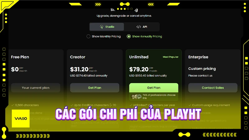 Các gói chi phí của PlayHT