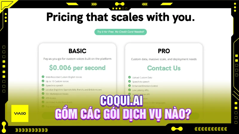 Gói chi phí & dịch vụ của Coqui.ai