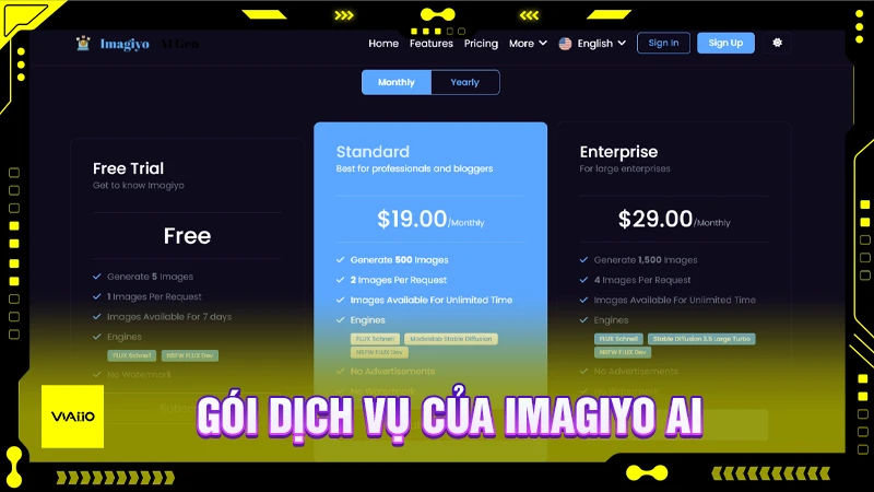 Gói dịch vụ của Imagiyo AI