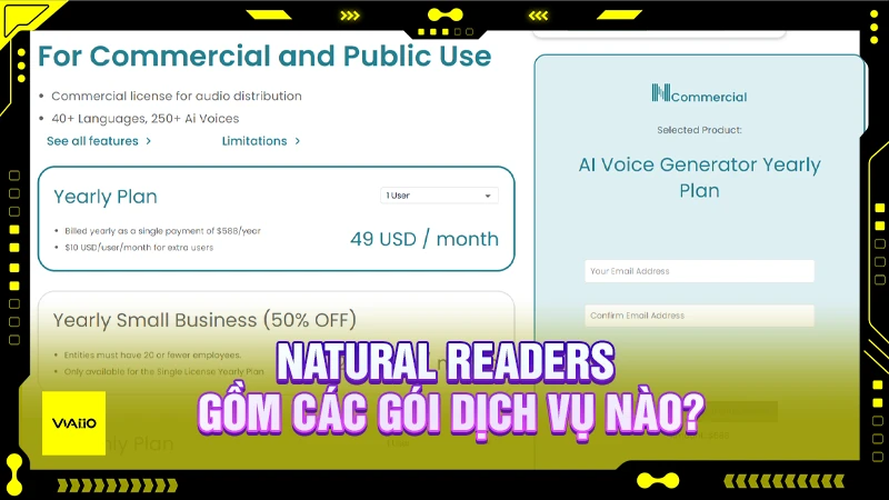 Gói chi phí & dịch vụ của Natural Readers
