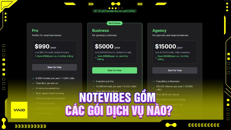 Notevibes gồm các gói dịch vụ nào?
