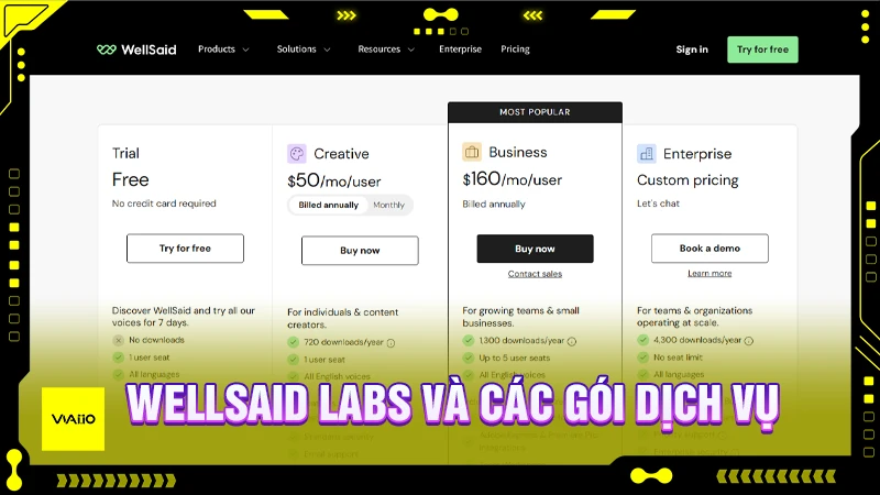 WellSaid Labs và các gói dịch vụ