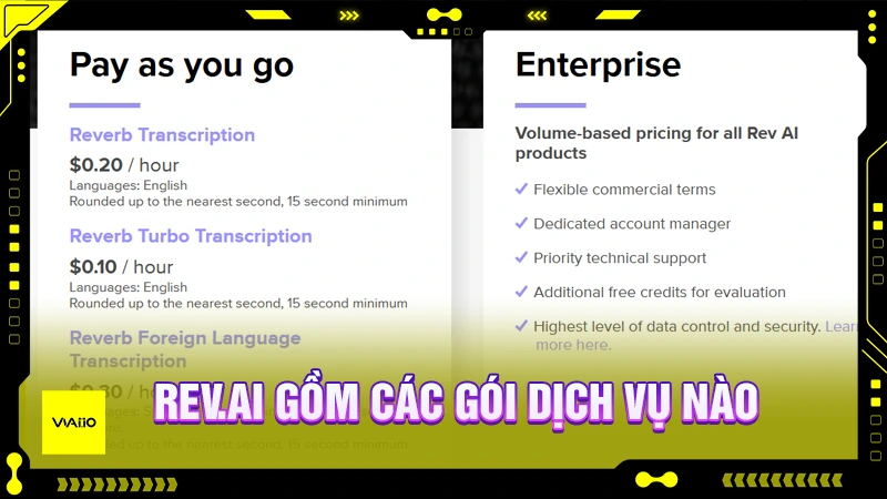 Các gói dịch vụ của Rev.ai