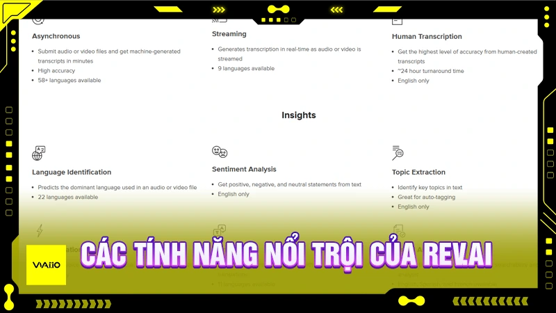 Rev.ai và các tính năng nổi bật chính