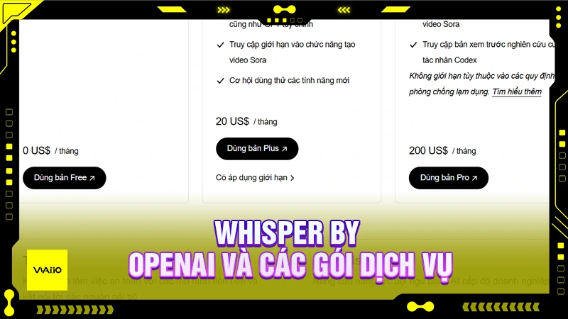 Giá các gói dịch vụ của Whisper by OpenAI