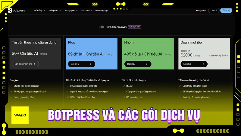 Các gói dịch vụ của Botpress