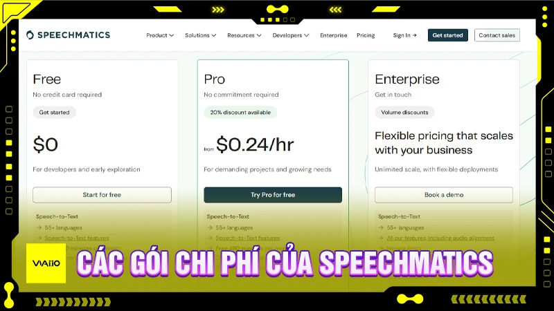Gói chi phí của Speechmatics