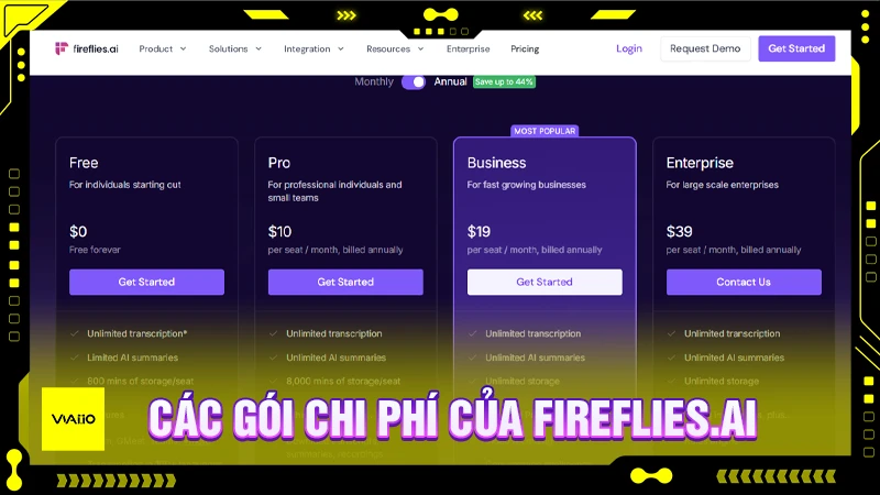 Các gói chi phí của Fireflies.ai