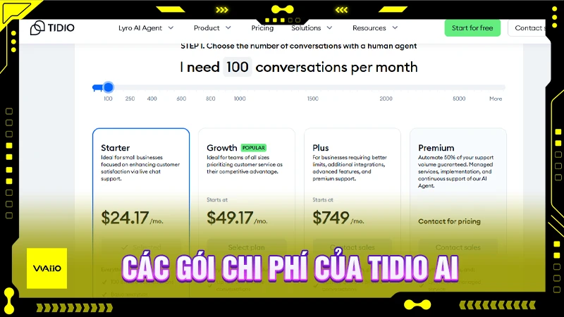 Các gói dịch vụ của Tidio AI