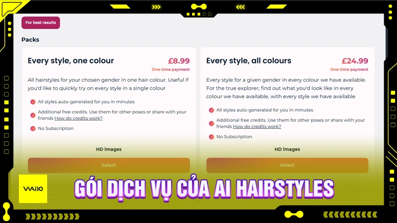 Gói dịch vụ của AI HairStyles