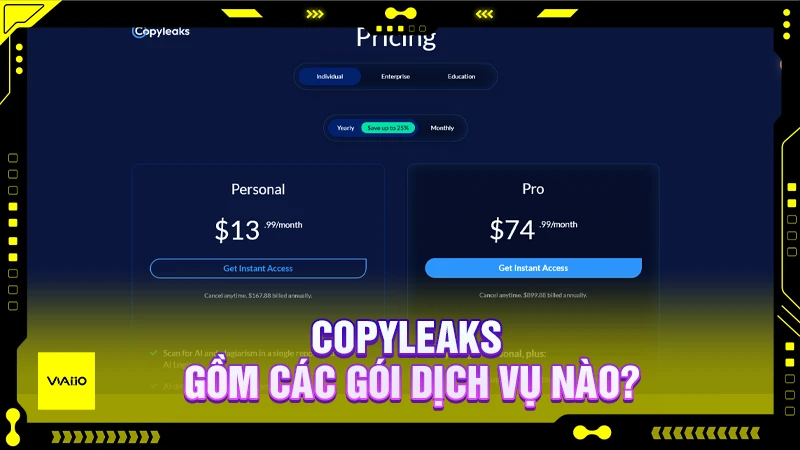 Các gói dịch vụ của Copyleaks AI