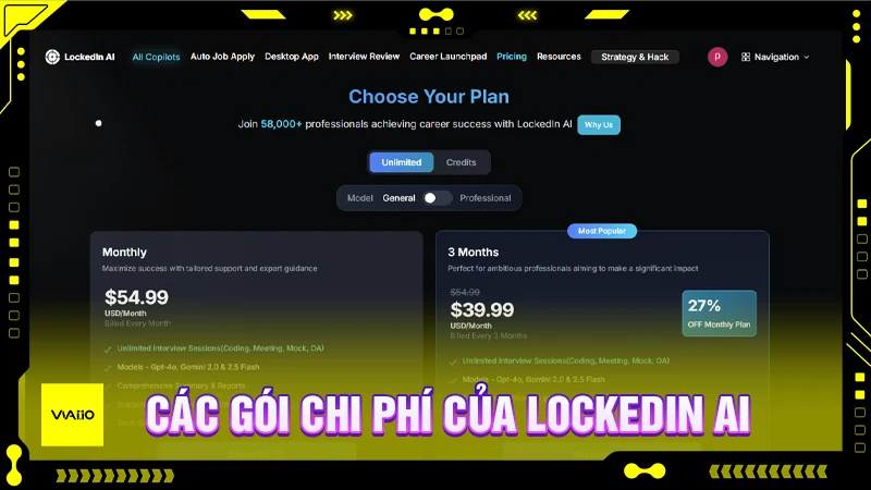 Các gói chi phí của LockedIn AI