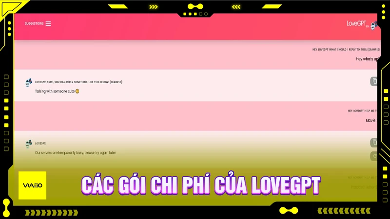 Các gói chi phí của LoveGPT