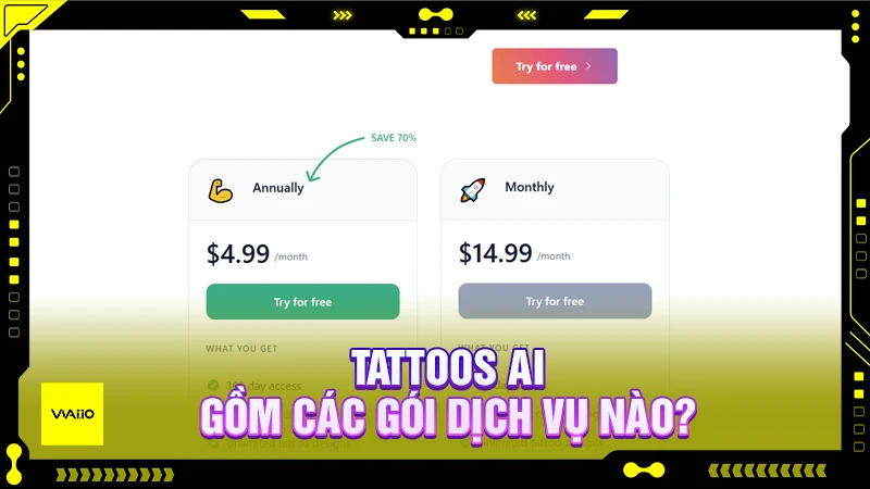 Tattoos AI gồm các gói dịch vụ nào?