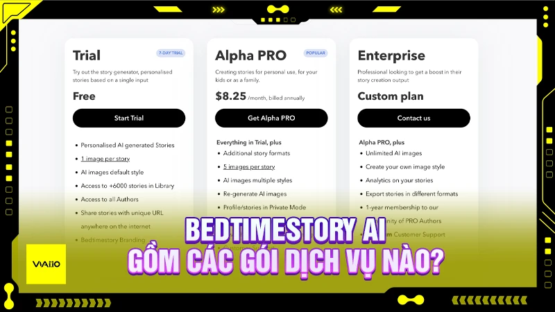 BedtimeStory AI đa dạng các gói dịch vụ